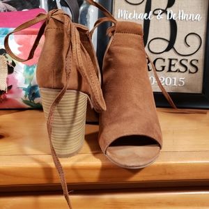 Suede, lace up booties